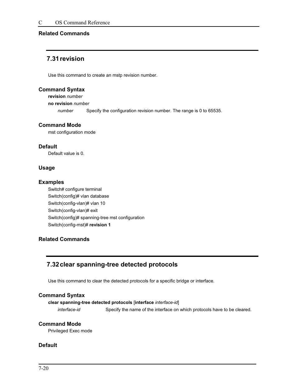 31 revision, 32 clear spanning-tree detected protocols | CANOGA PERKINS 9175 Command Reference User Manual | Page 123 / 790