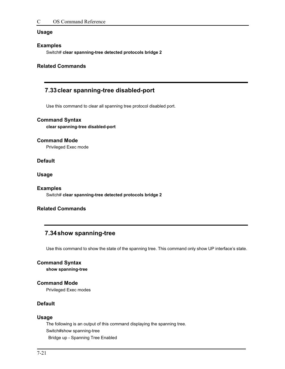 33 clear spanning-tree disabled-port, 34 show spanning-tree | CANOGA PERKINS 9175 Command Reference User Manual | Page 124 / 790