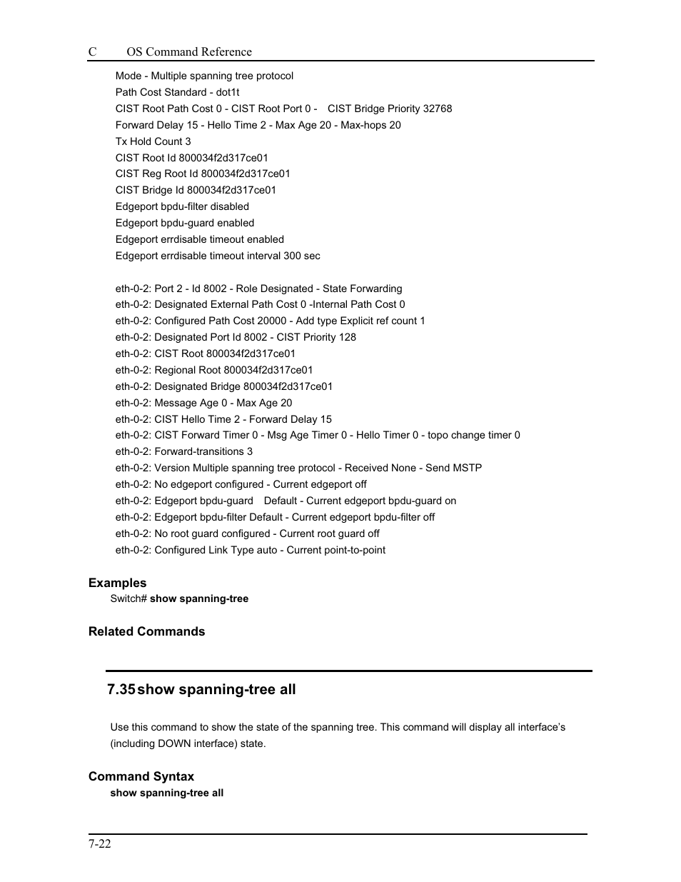 35 show spanning-tree all | CANOGA PERKINS 9175 Command Reference User Manual | Page 125 / 790