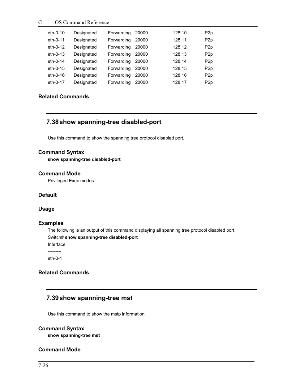 38 show spanning-tree disabled-port, 39 show spanning-tree mst | CANOGA PERKINS 9175 Command Reference User Manual | Page 129 / 790