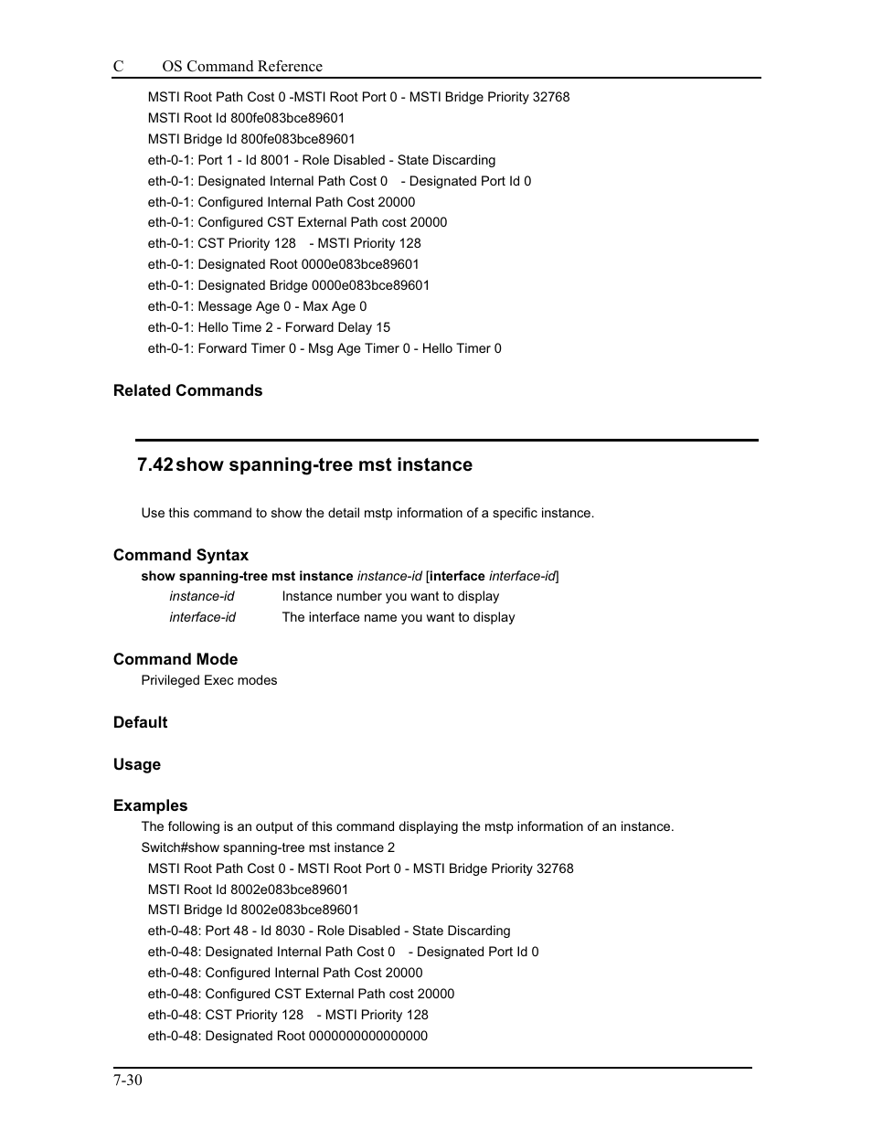 42 show spanning-tree mst instance | CANOGA PERKINS 9175 Command Reference User Manual | Page 133 / 790