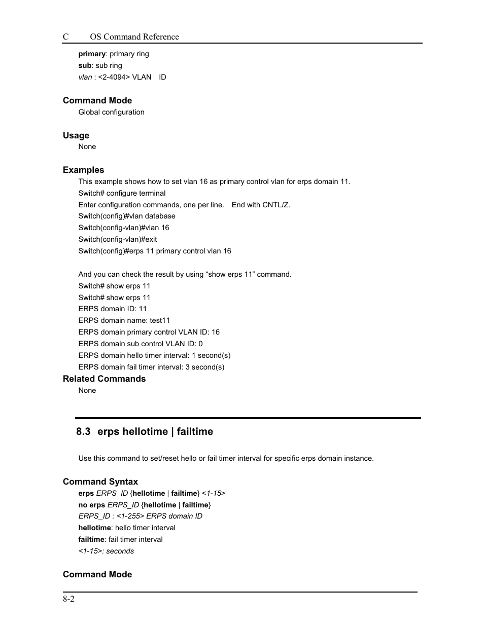 3 erps hellotime | failtime | CANOGA PERKINS 9175 Command Reference User Manual | Page 138 / 790