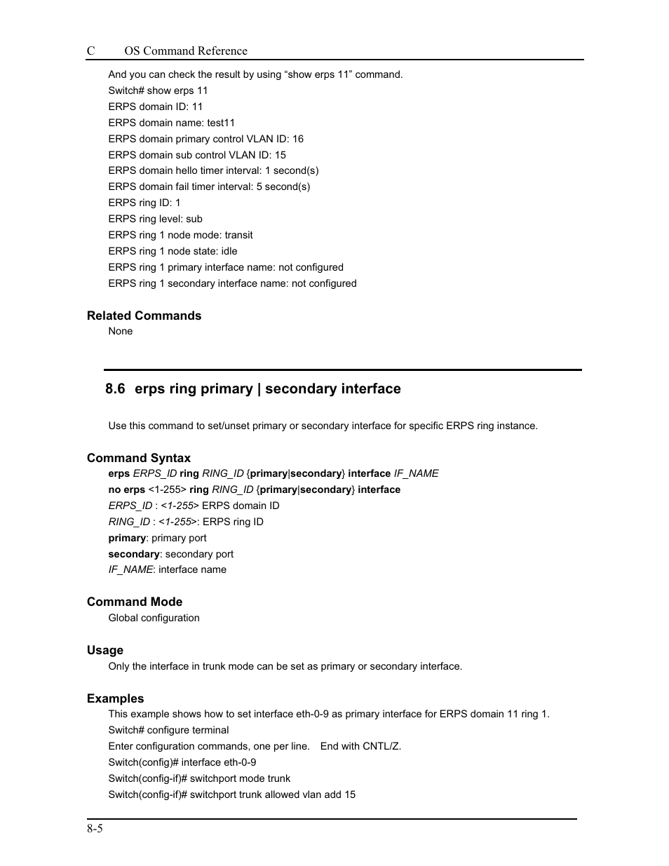 6 erps ring primary | secondary interface | CANOGA PERKINS 9175 Command Reference User Manual | Page 141 / 790