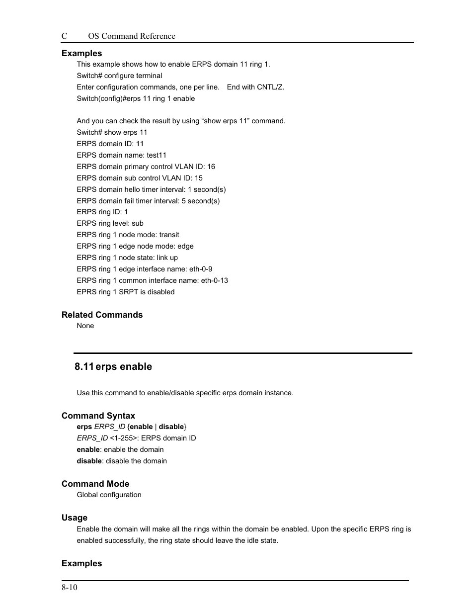 11 erps enable | CANOGA PERKINS 9175 Command Reference User Manual | Page 146 / 790