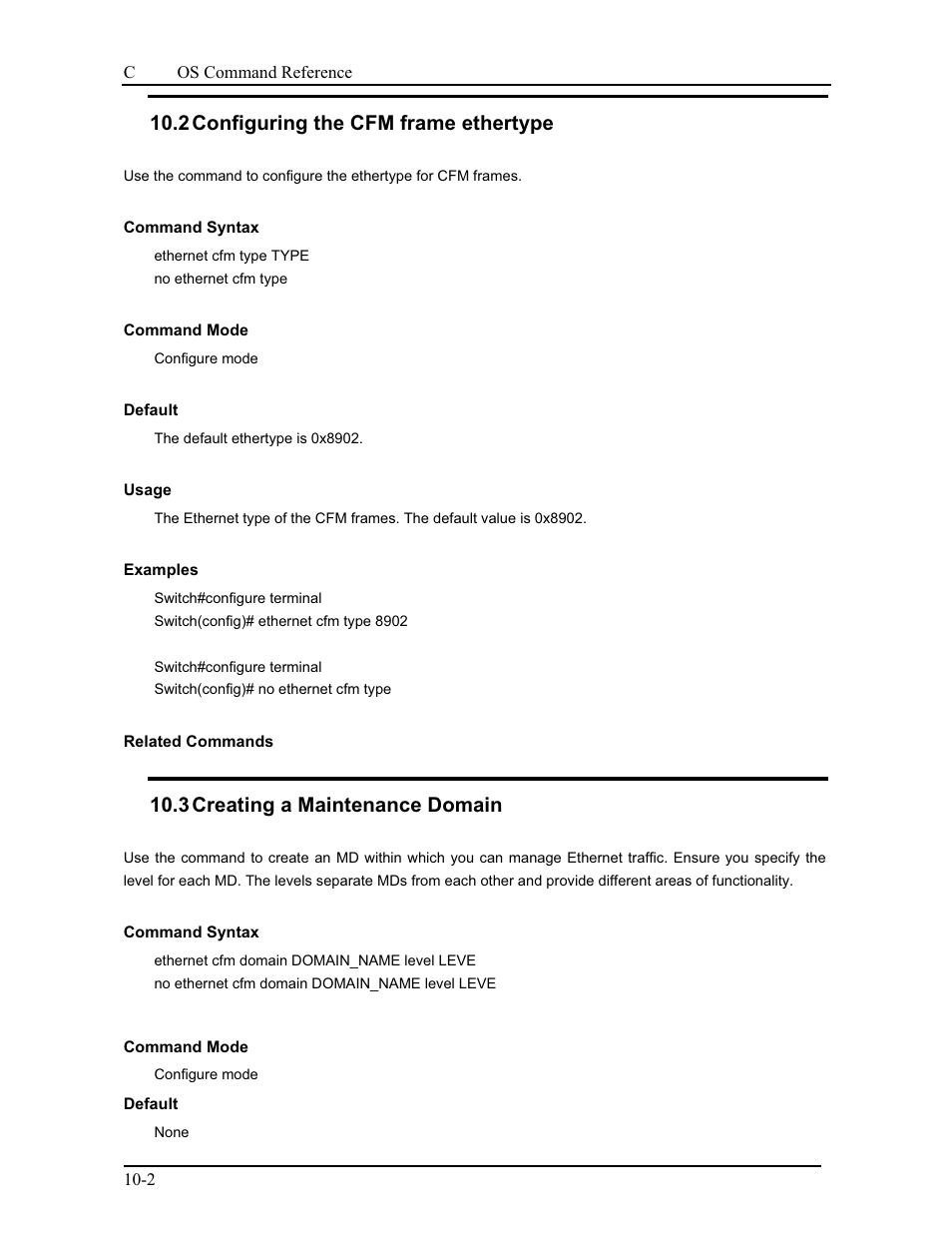 2 configuring the cfm frame ethertype, 3 creating a maintenance domain | CANOGA PERKINS 9175 Command Reference User Manual | Page 159 / 790