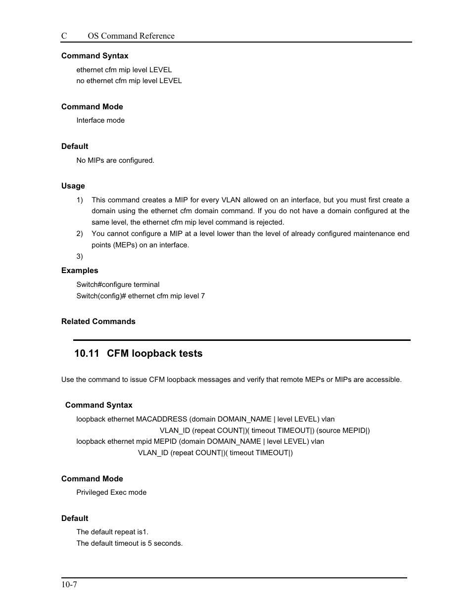 11 cfm loopback tests | CANOGA PERKINS 9175 Command Reference User Manual | Page 164 / 790