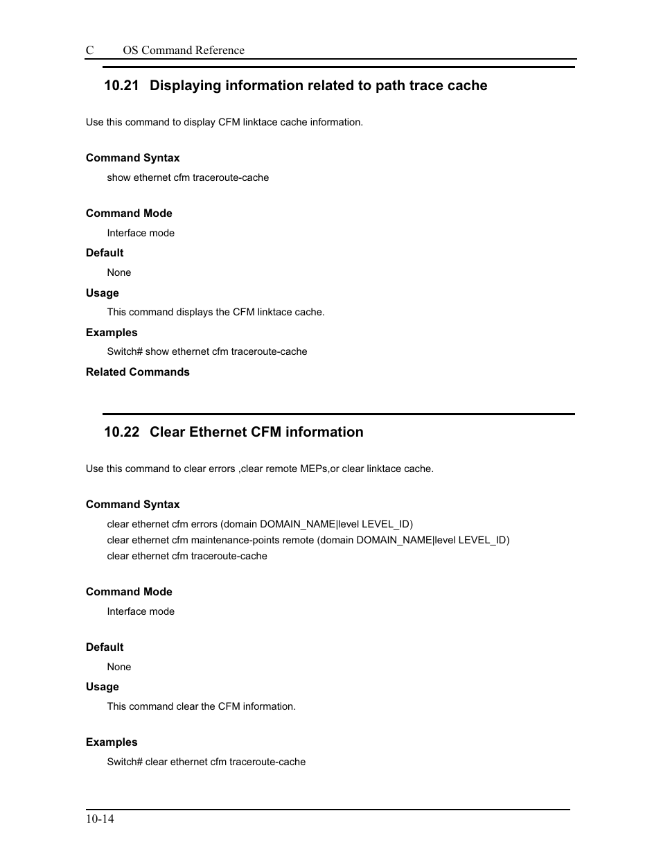 22 clear ethernet cfm information | CANOGA PERKINS 9175 Command Reference User Manual | Page 171 / 790