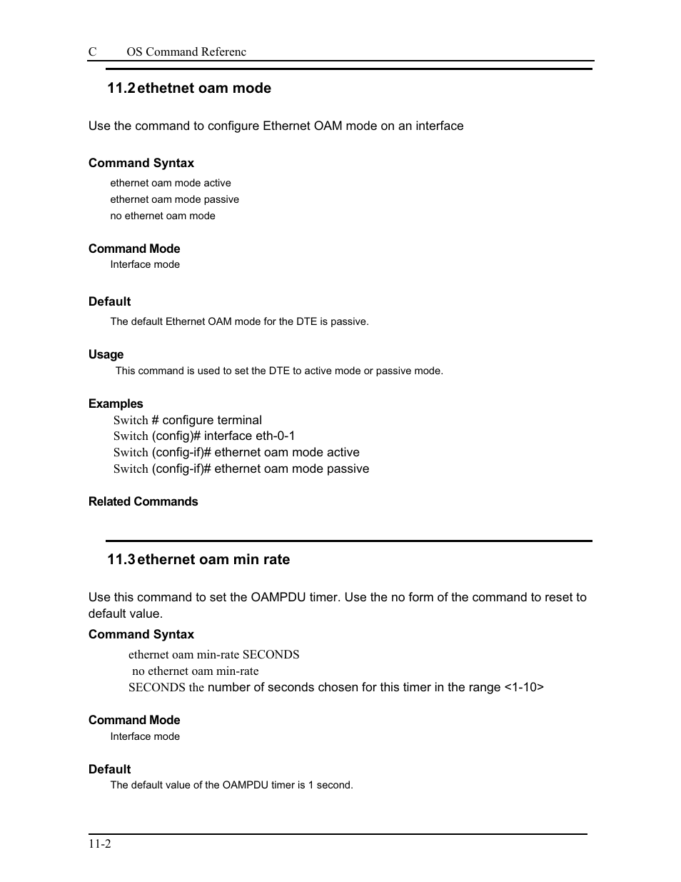 2 ethetnet oam mode, 3 ethernet oam min rate | CANOGA PERKINS 9175 Command Reference User Manual | Page 174 / 790