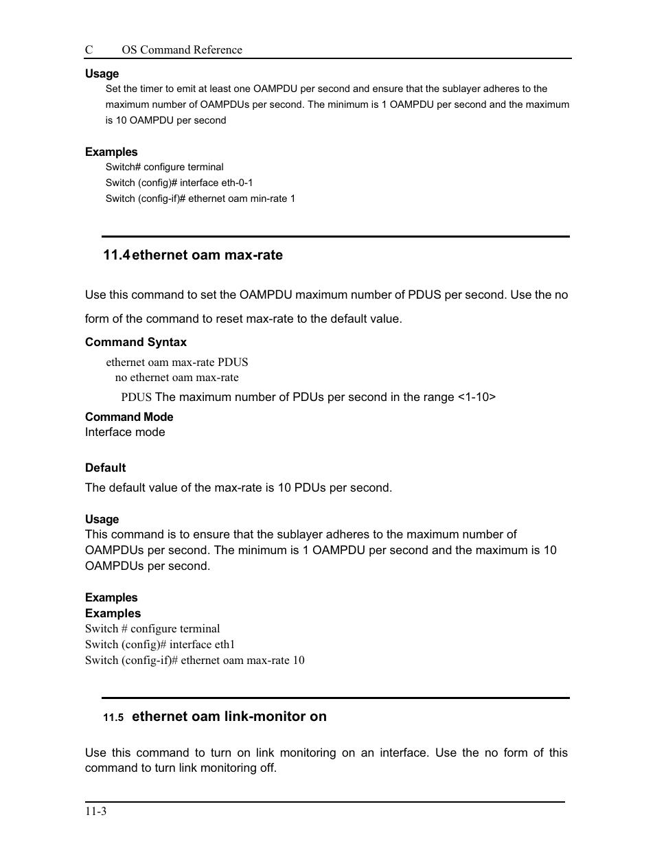 4 ethernet oam max-rate, 5 ethernet oam link-monitor on, Ethernet oam link-monitor on | CANOGA PERKINS 9175 Command Reference User Manual | Page 175 / 790