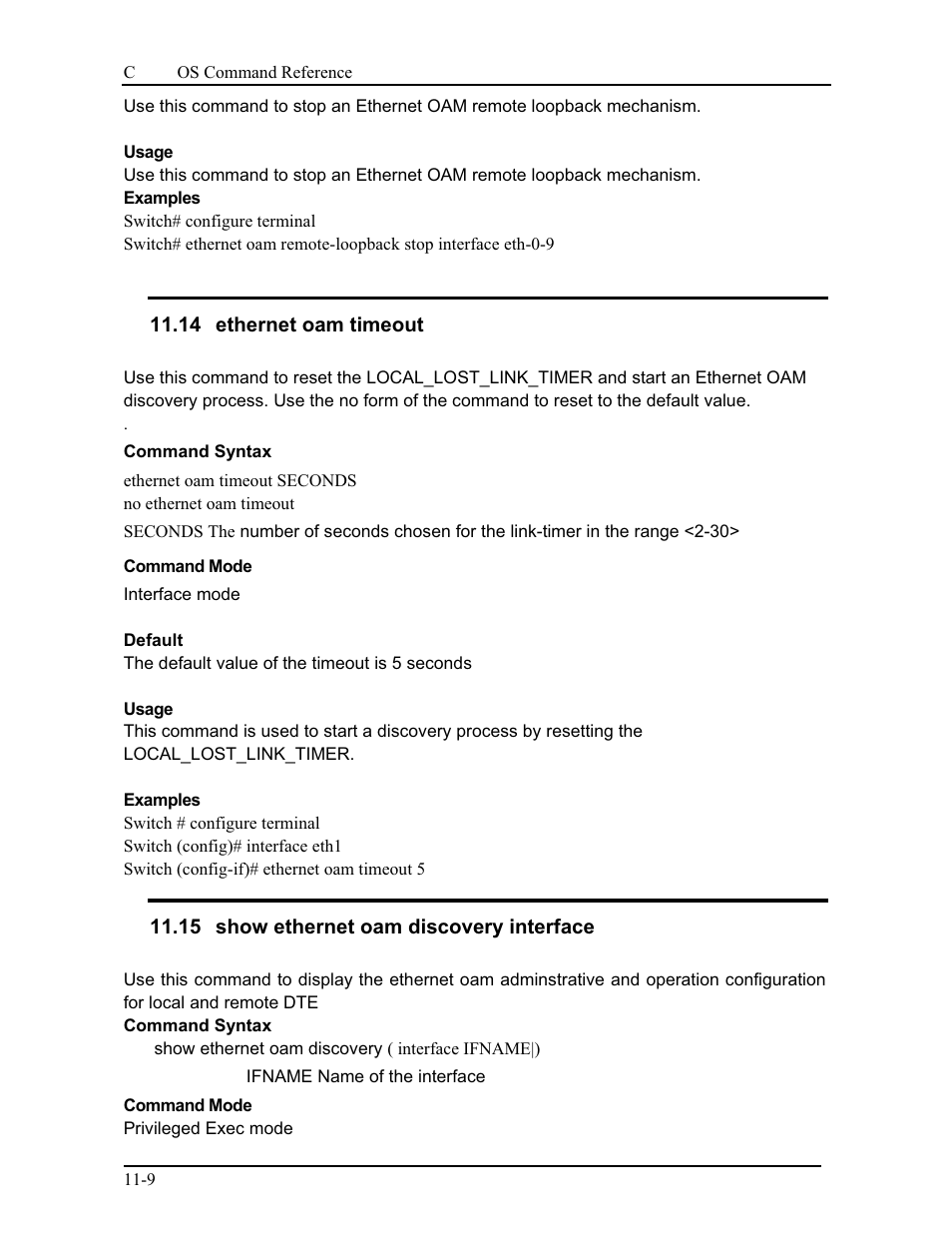 14 ethernet oam timeout, 15 show ethernet oam discovery interface | CANOGA PERKINS 9175 Command Reference User Manual | Page 181 / 790