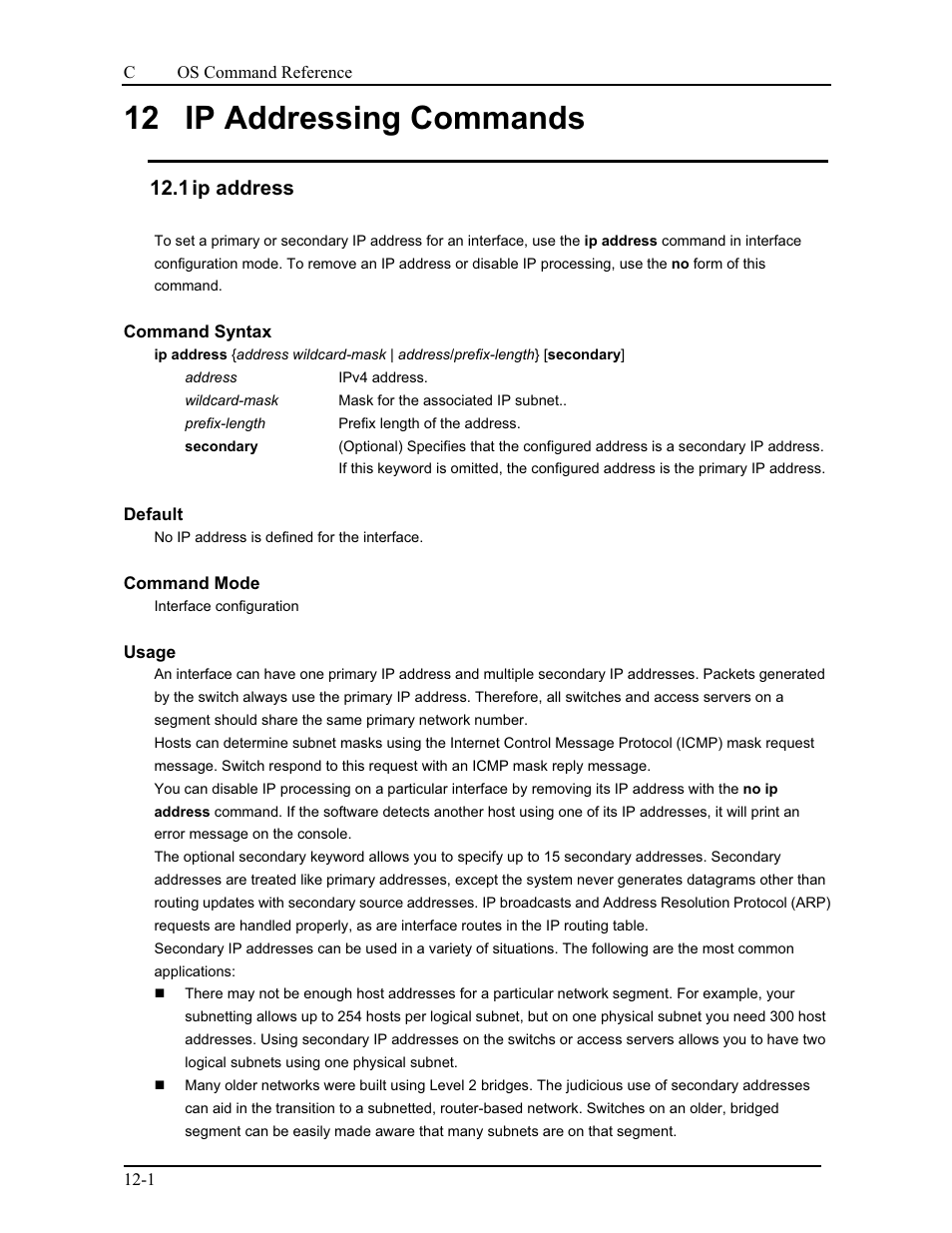 12 ip addressing commands, 1 ip address | CANOGA PERKINS 9175 Command Reference User Manual | Page 183 / 790