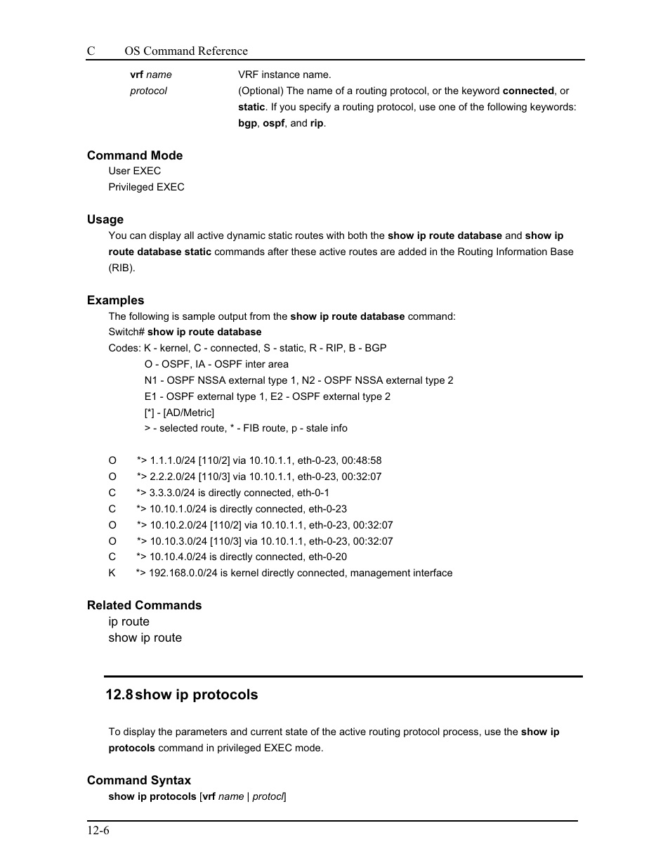 8 show ip protocols | CANOGA PERKINS 9175 Command Reference User Manual | Page 188 / 790