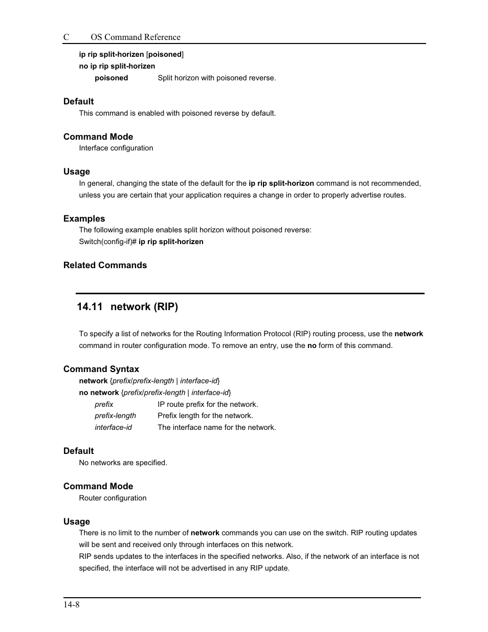 10 ip rip split-horizen, 11 network (rip) | CANOGA PERKINS 9175 Command Reference User Manual | Page 201 / 790