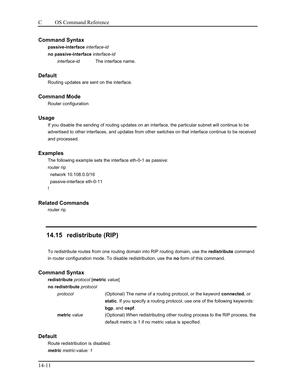 15 redistribute (rip) | CANOGA PERKINS 9175 Command Reference User Manual | Page 204 / 790