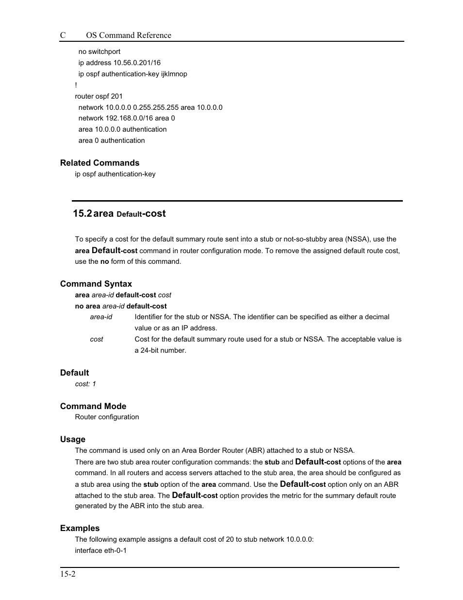 2 area default-cost, 2 area, Cost | CANOGA PERKINS 9175 Command Reference User Manual | Page 211 / 790