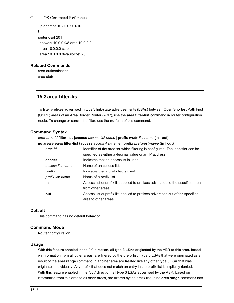 3 area filter-list | CANOGA PERKINS 9175 Command Reference User Manual | Page 212 / 790