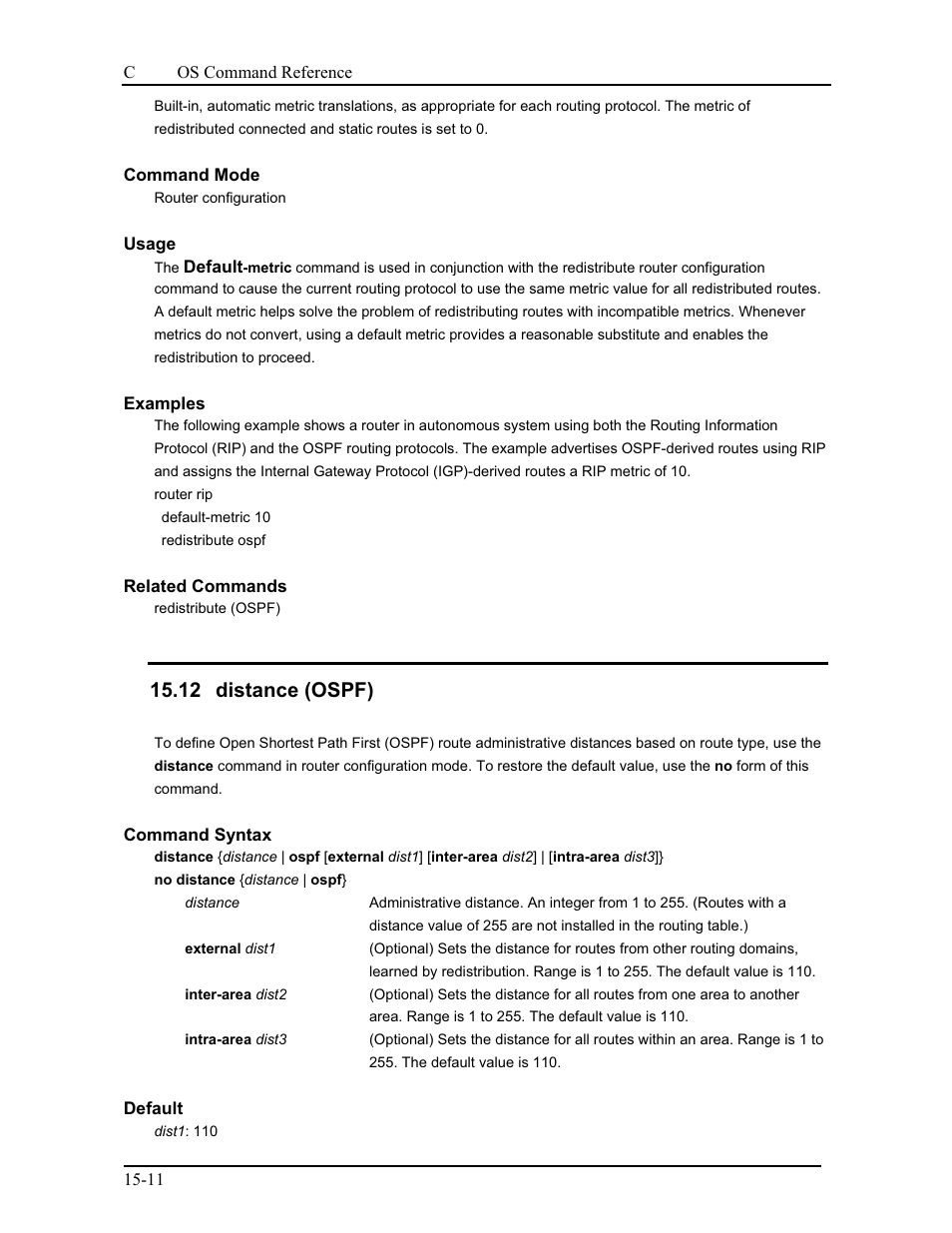 12 distance (ospf) | CANOGA PERKINS 9175 Command Reference User Manual | Page 220 / 790