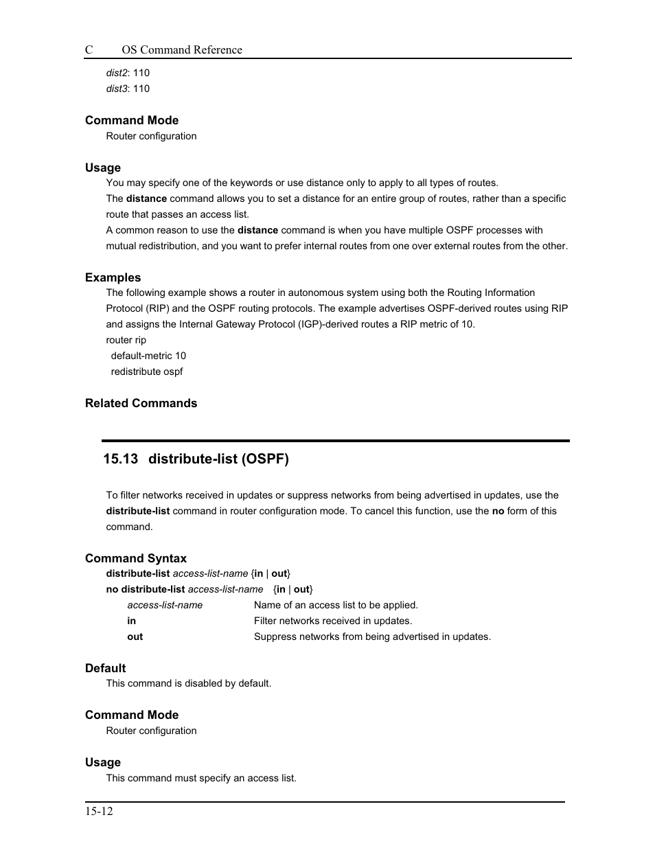 13 distribute-list (ospf) | CANOGA PERKINS 9175 Command Reference User Manual | Page 221 / 790