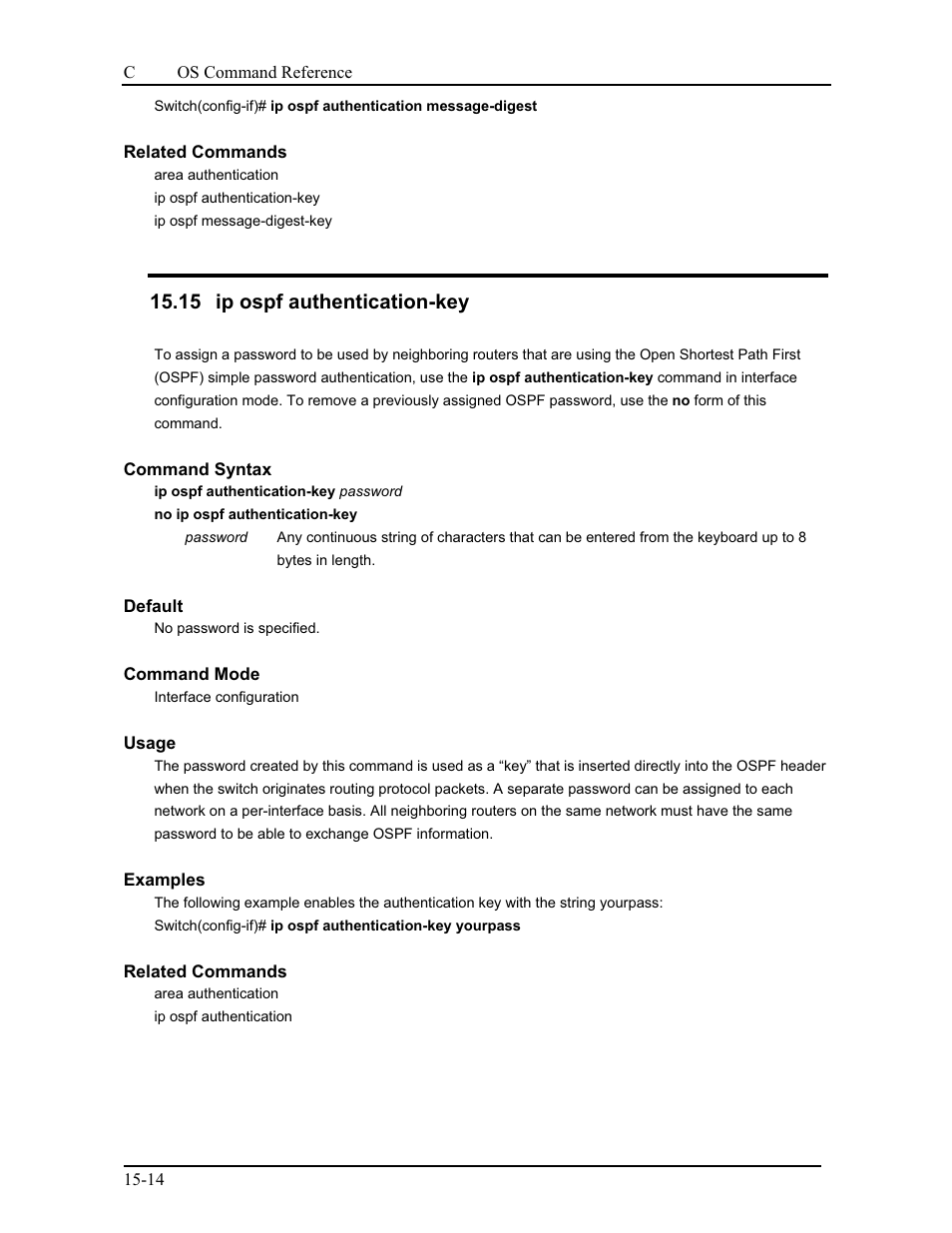 15 ip ospf authentication-key | CANOGA PERKINS 9175 Command Reference User Manual | Page 223 / 790