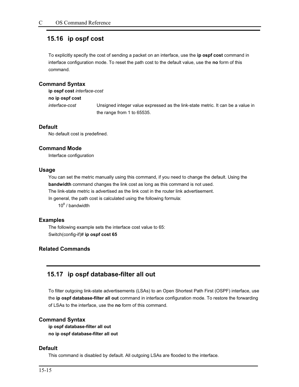 16 ip ospf cost, 17 ip ospf database-filter all out | CANOGA PERKINS 9175 Command Reference User Manual | Page 224 / 790