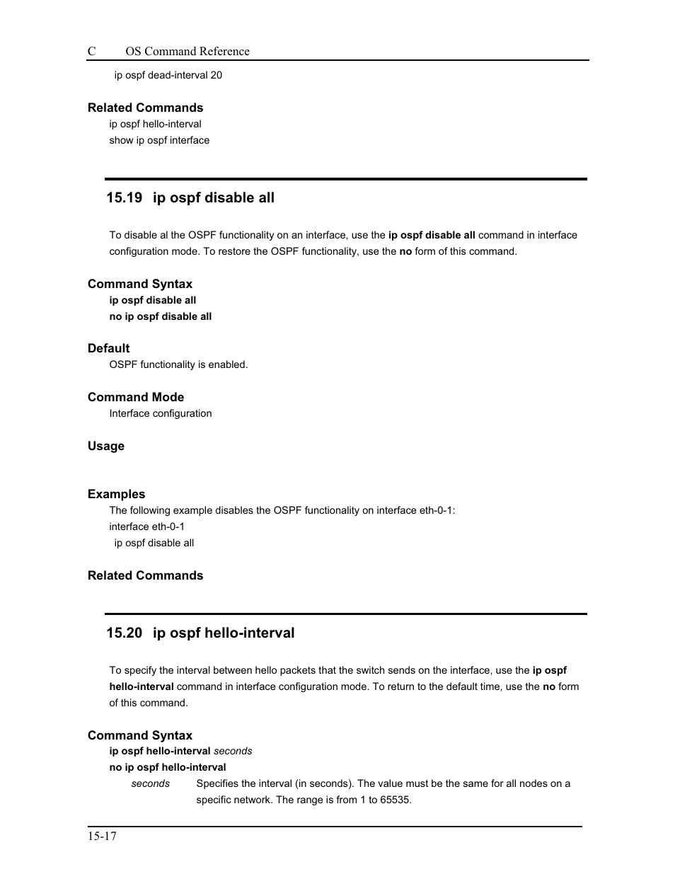 19 ip ospf disable all, 20 ip ospf hello-interval | CANOGA PERKINS 9175 Command Reference User Manual | Page 226 / 790