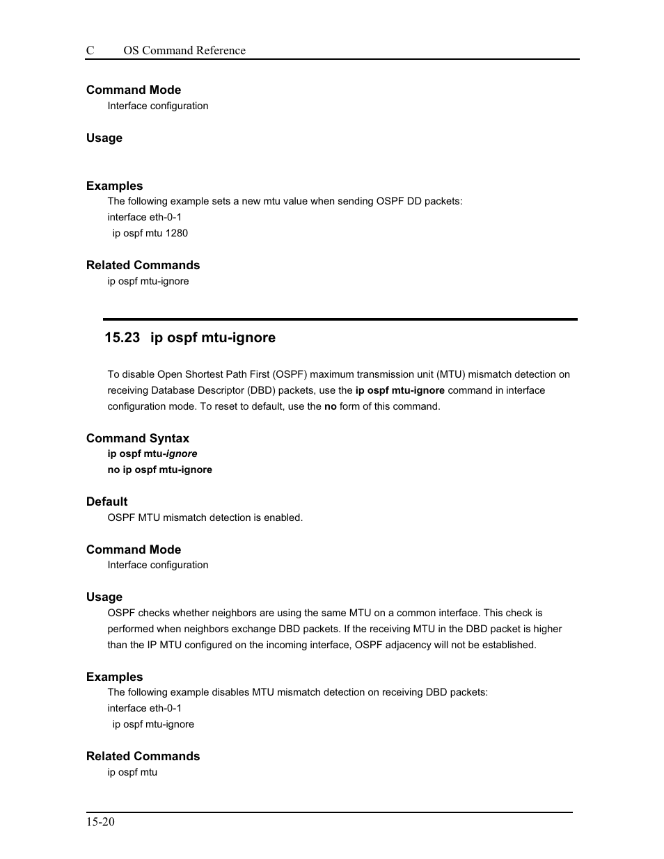 23 ip ospf mtu-ignore | CANOGA PERKINS 9175 Command Reference User Manual | Page 229 / 790