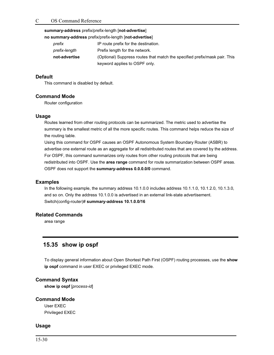 35 show ip ospf | CANOGA PERKINS 9175 Command Reference User Manual | Page 239 / 790