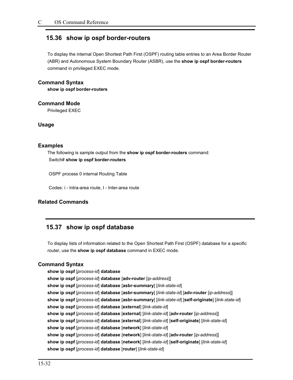 36 show ip ospf border-routers, 37 show ip ospf database | CANOGA PERKINS 9175 Command Reference User Manual | Page 241 / 790