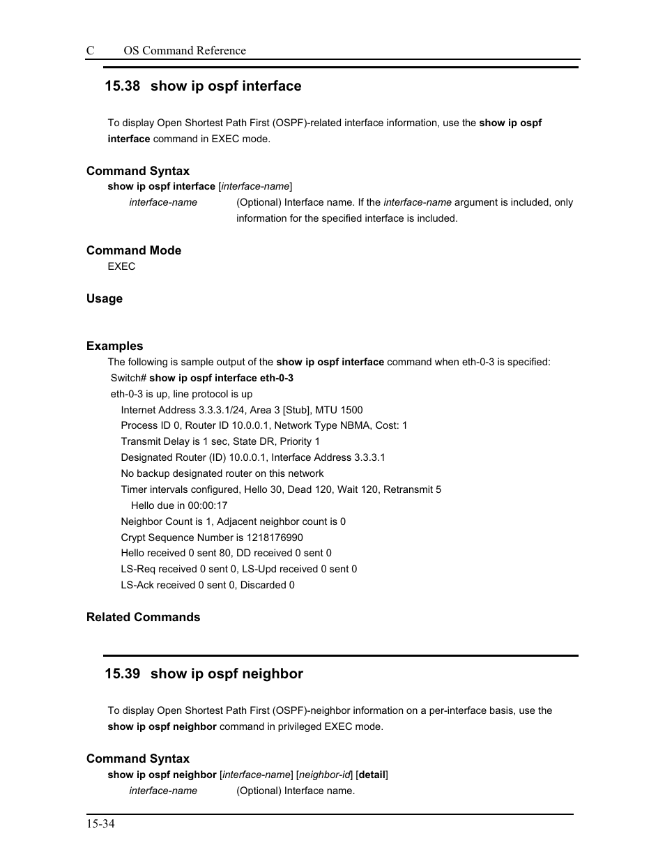 38 show ip ospf interface, 39 show ip ospf neighbor | CANOGA PERKINS 9175 Command Reference User Manual | Page 243 / 790