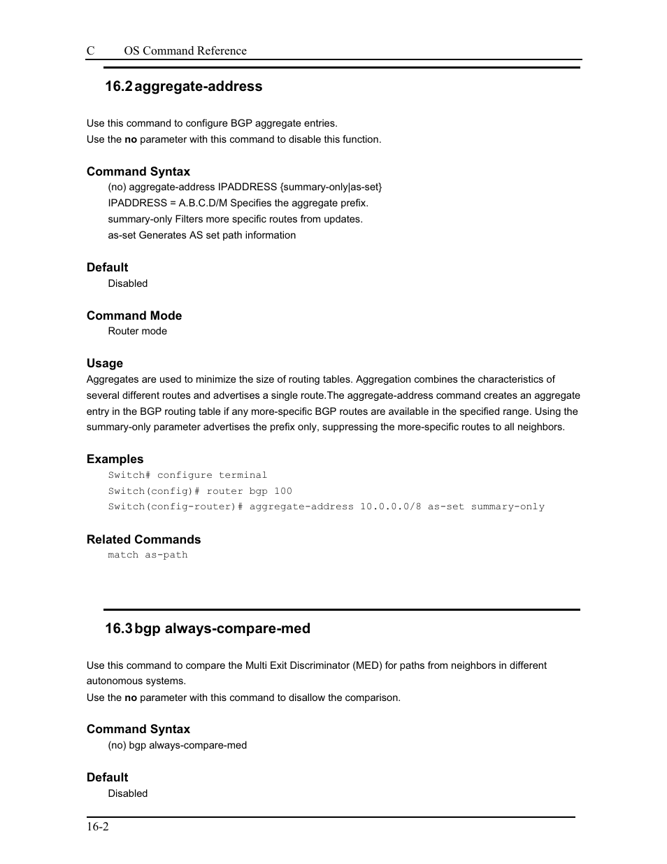 2 aggregate-address, 3 bgp always-compare-med | CANOGA PERKINS 9175 Command Reference User Manual | Page 247 / 790