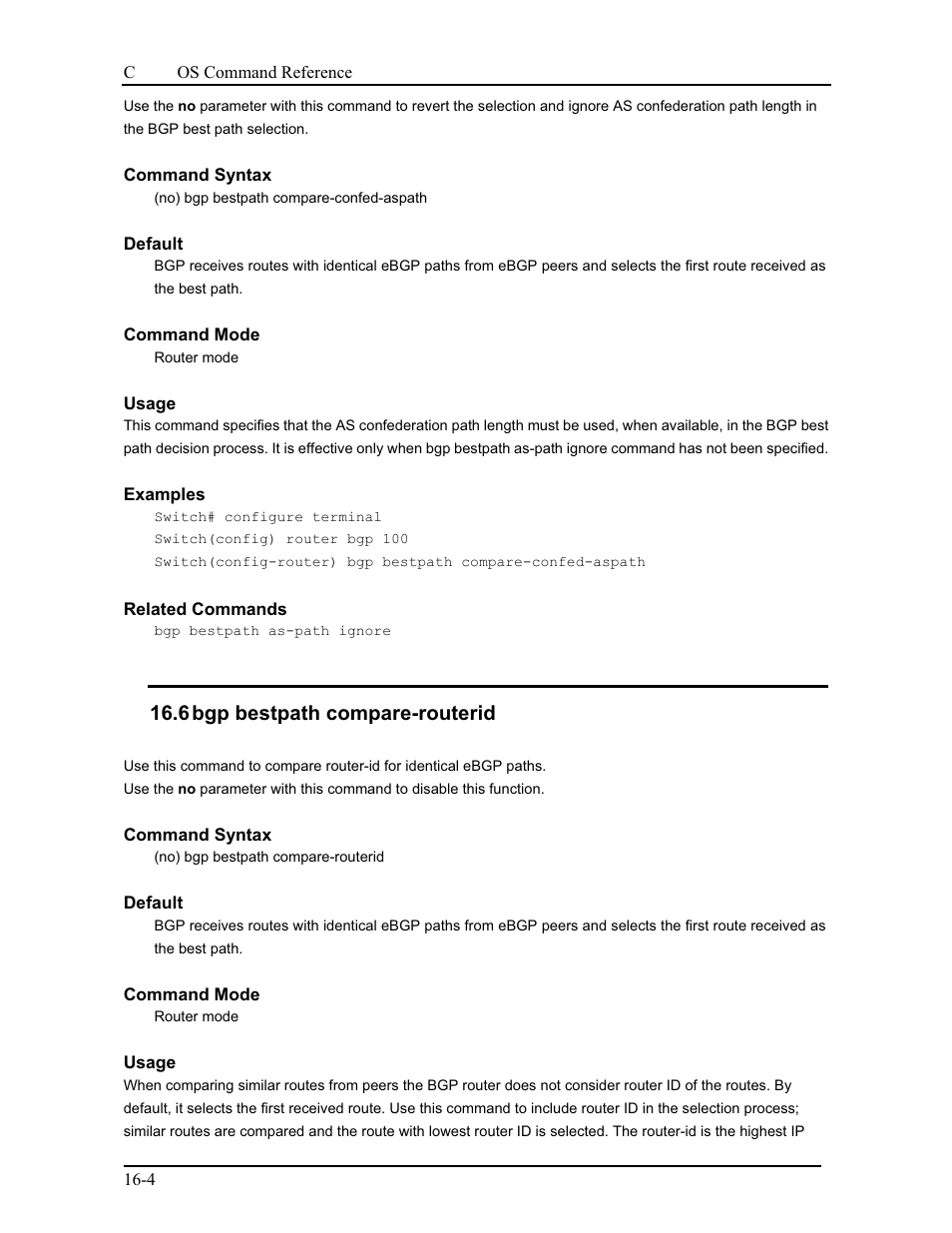 6 bgp bestpath compare-routerid | CANOGA PERKINS 9175 Command Reference User Manual | Page 249 / 790