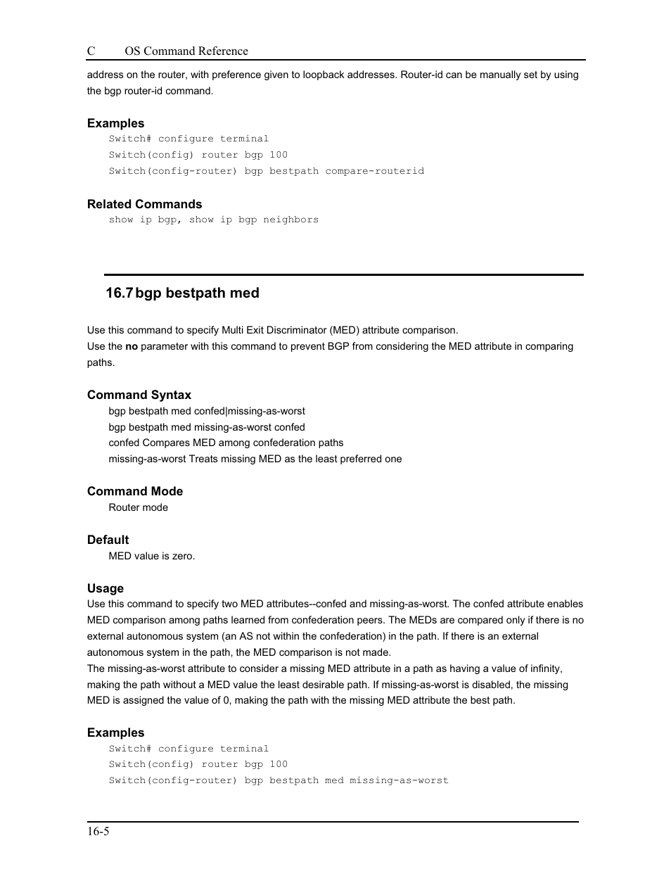 7 bgp bestpath med | CANOGA PERKINS 9175 Command Reference User Manual | Page 250 / 790