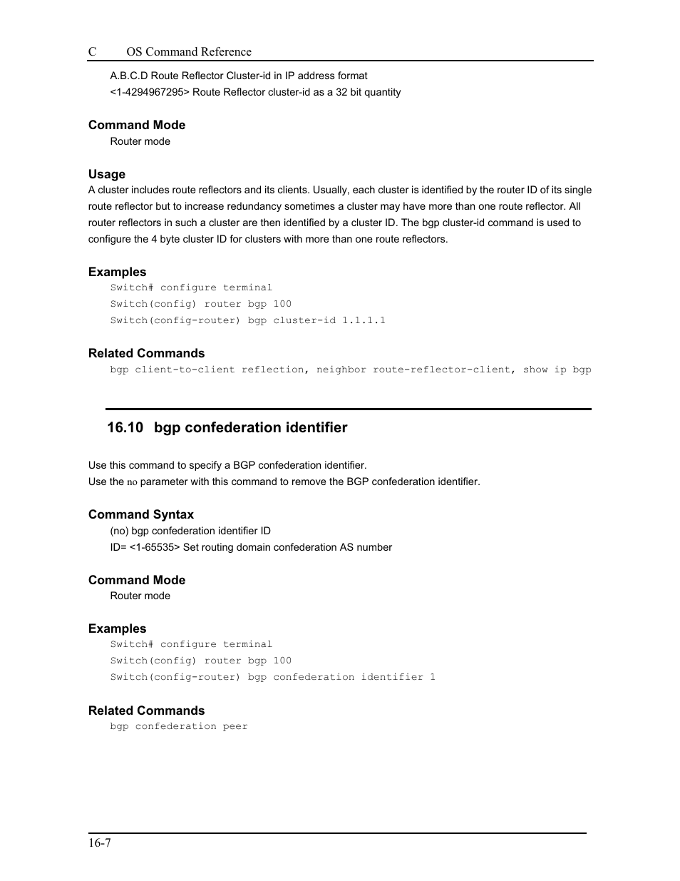 10 bgp confederation identifier | CANOGA PERKINS 9175 Command Reference User Manual | Page 252 / 790