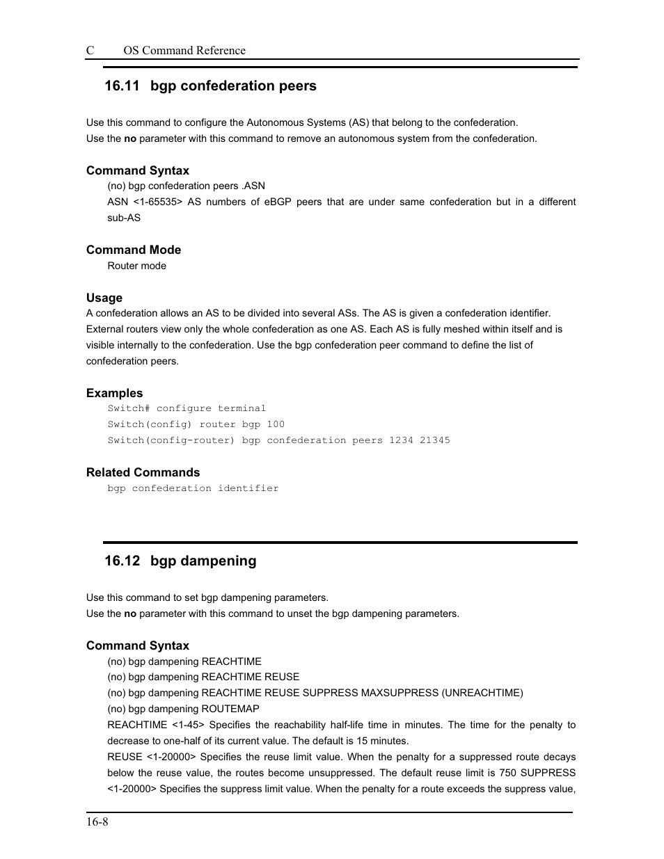 11 bgp confederation peers, 12 bgp dampening | CANOGA PERKINS 9175 Command Reference User Manual | Page 253 / 790