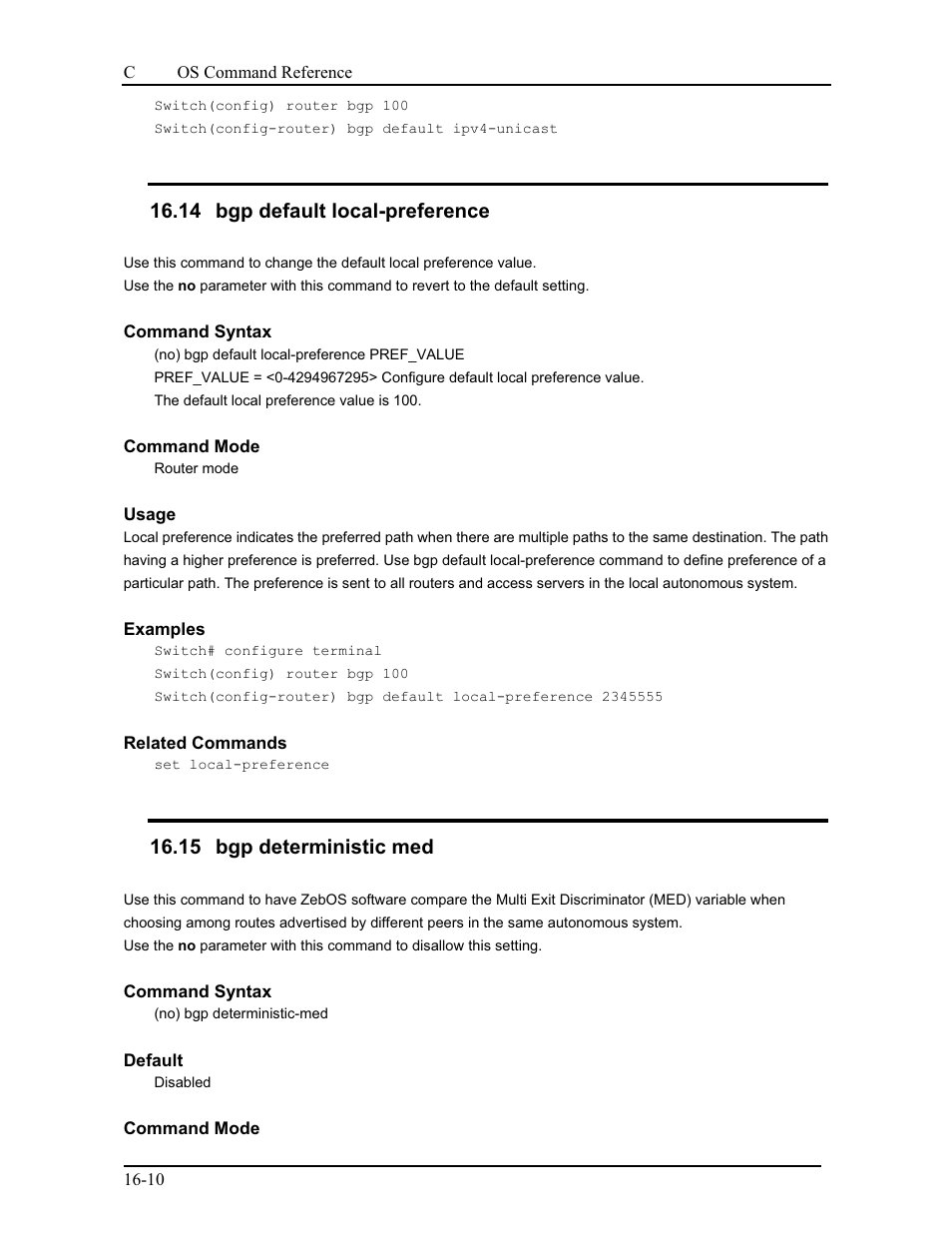 14 bgp default local-preference, 15 bgp deterministic med | CANOGA PERKINS 9175 Command Reference User Manual | Page 255 / 790