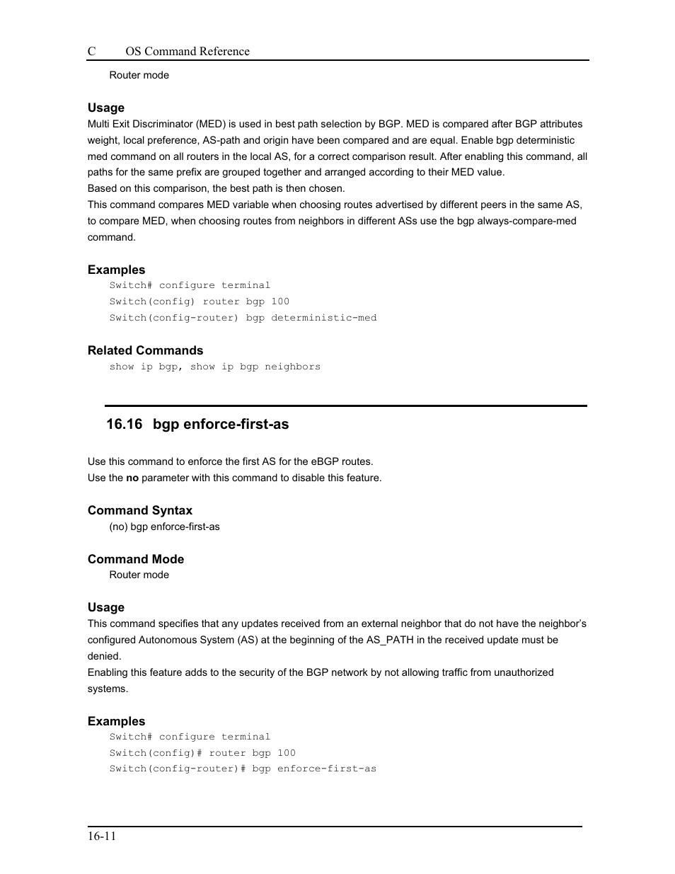 16 bgp enforce-first-as | CANOGA PERKINS 9175 Command Reference User Manual | Page 256 / 790