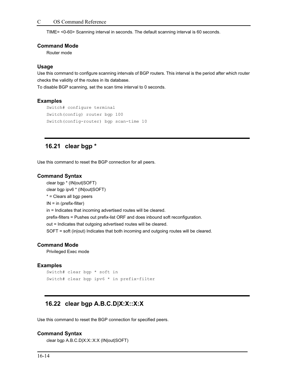 21 clear bgp, 22 clear bgp a.b.c.d|x:x::x:x | CANOGA PERKINS 9175 Command Reference User Manual | Page 259 / 790