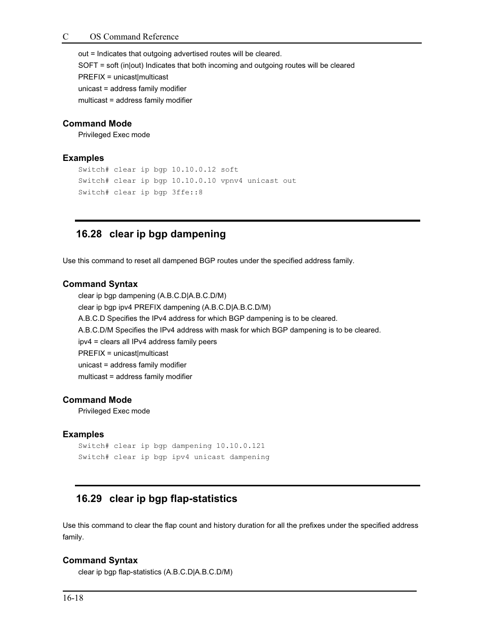 28 clear ip bgp dampening, 29 clear ip bgp flap-statistics | CANOGA PERKINS 9175 Command Reference User Manual | Page 263 / 790