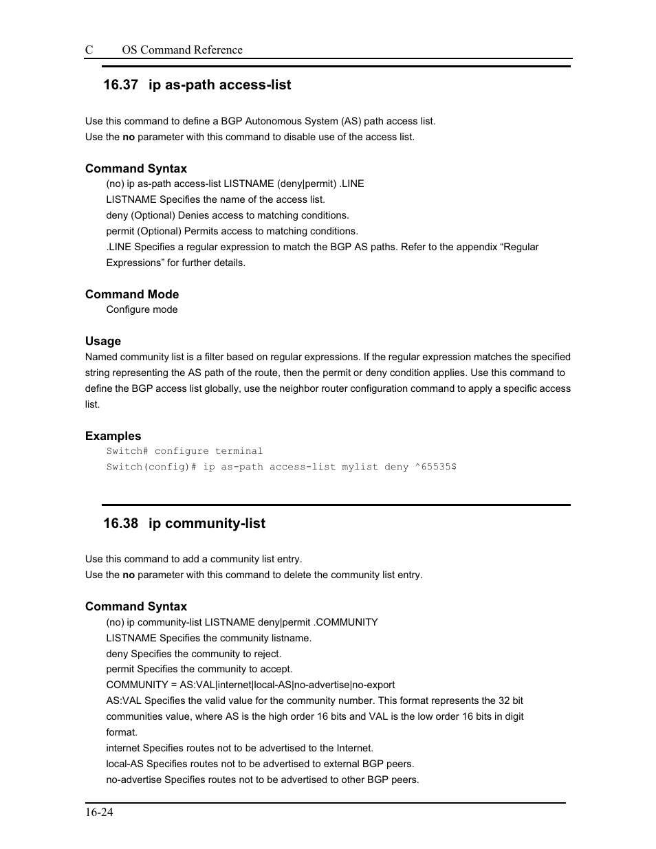 37 ip as-path access-list, 38 ip community-list | CANOGA PERKINS 9175 Command Reference User Manual | Page 269 / 790