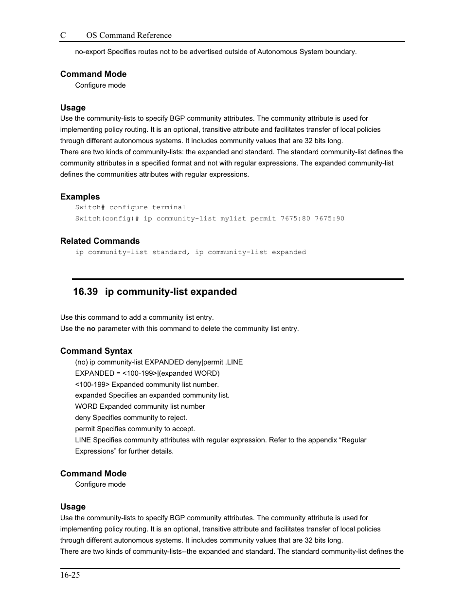 39 ip community-list expanded | CANOGA PERKINS 9175 Command Reference User Manual | Page 270 / 790