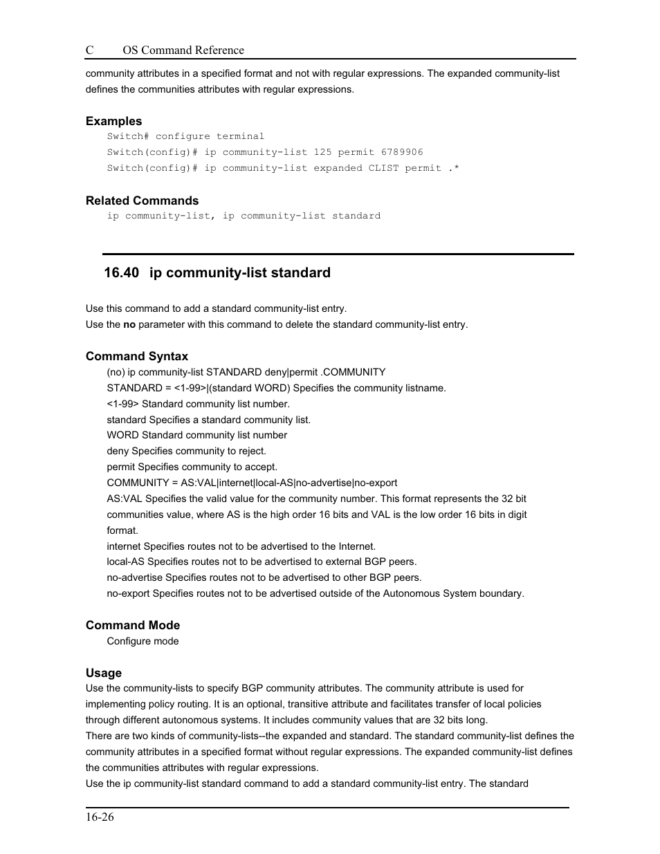 40 ip community-list standard | CANOGA PERKINS 9175 Command Reference User Manual | Page 271 / 790