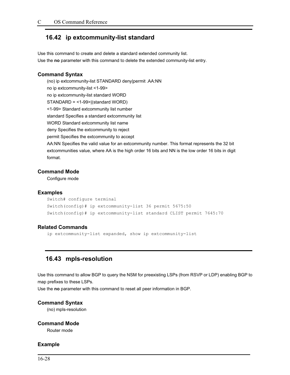 43 mpls-resolution, 42 ip extcommunity-list standard | CANOGA PERKINS 9175 Command Reference User Manual | Page 273 / 790