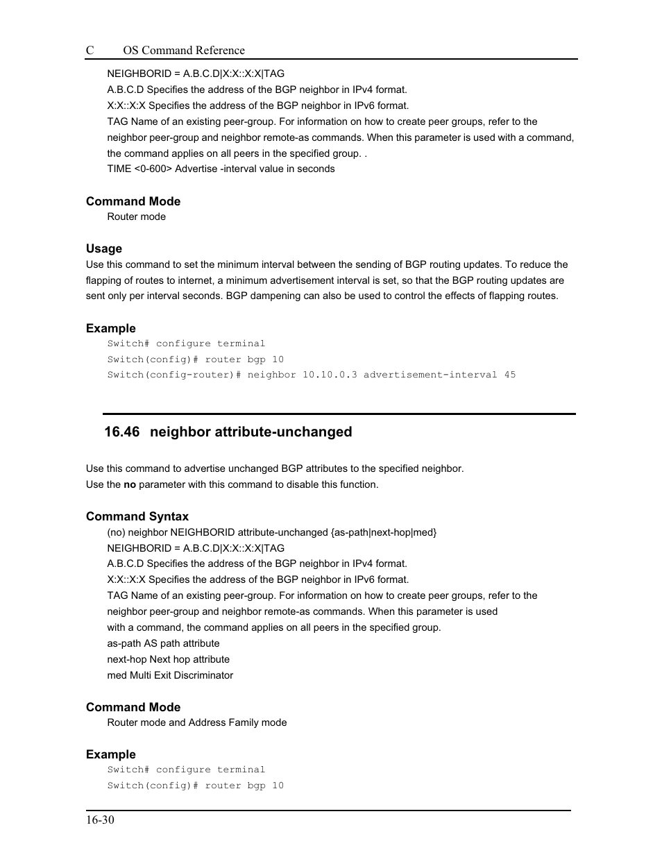 46 neighbor attribute-unchanged | CANOGA PERKINS 9175 Command Reference User Manual | Page 275 / 790