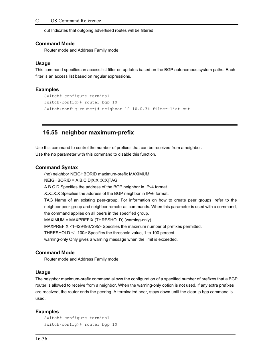 55 neighbor maximum-prefix | CANOGA PERKINS 9175 Command Reference User Manual | Page 281 / 790