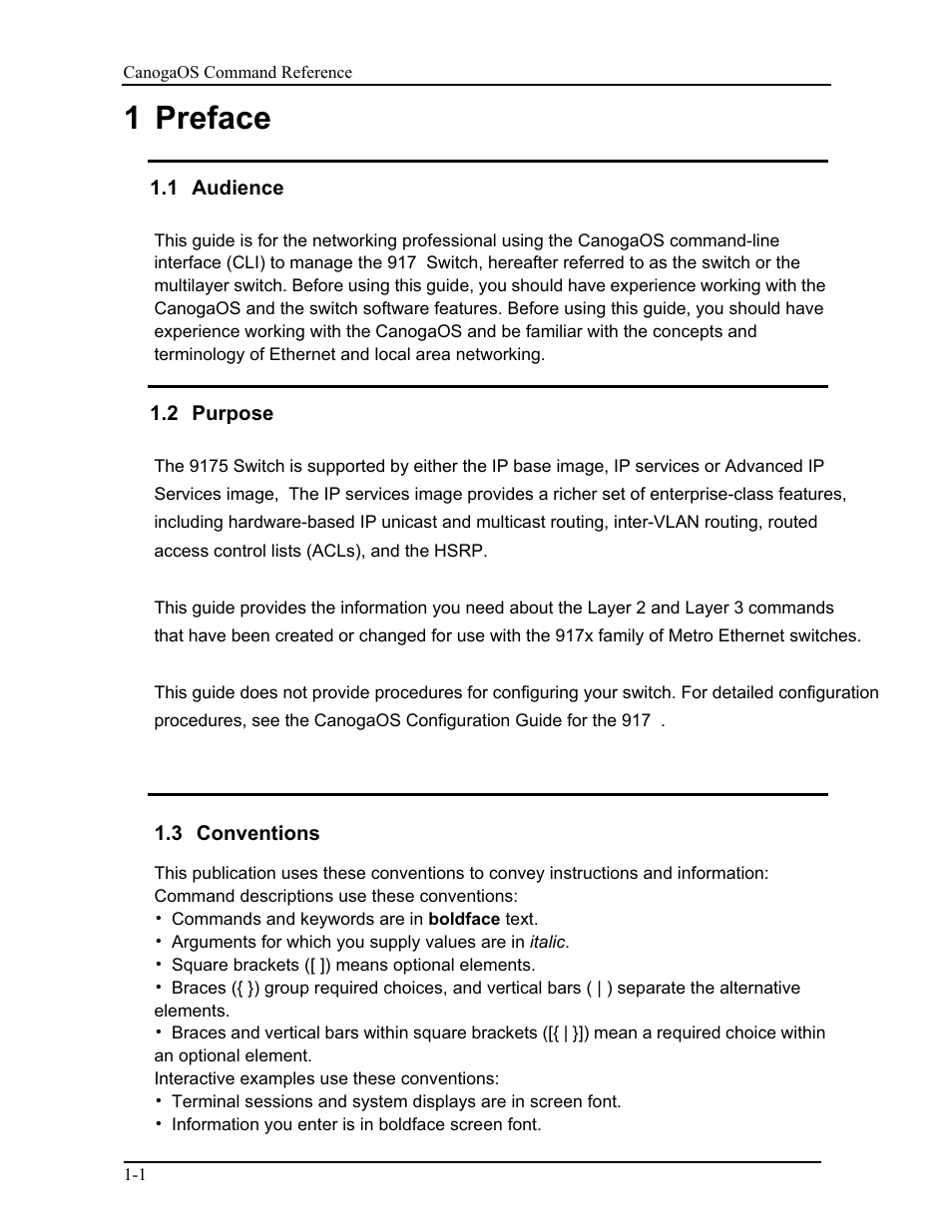 1 preface, 1 audience, 2 purpose | 3 conventions | CANOGA PERKINS 9175 Command Reference User Manual | Page 29 / 790