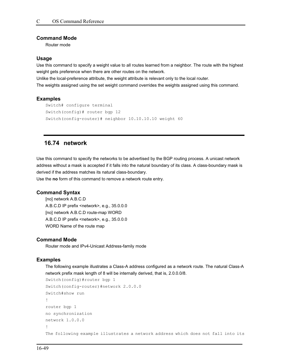 74 network | CANOGA PERKINS 9175 Command Reference User Manual | Page 294 / 790