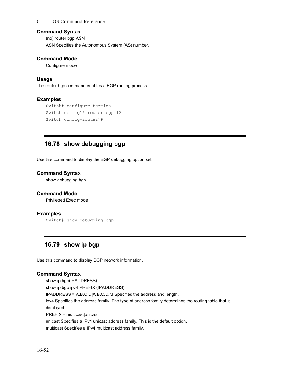 78 show debugging bgp, 79 show ip bgp | CANOGA PERKINS 9175 Command Reference User Manual | Page 297 / 790