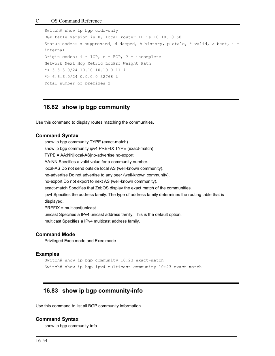 82 show ip bgp community, 83 show ip bgp community-info | CANOGA PERKINS 9175 Command Reference User Manual | Page 299 / 790