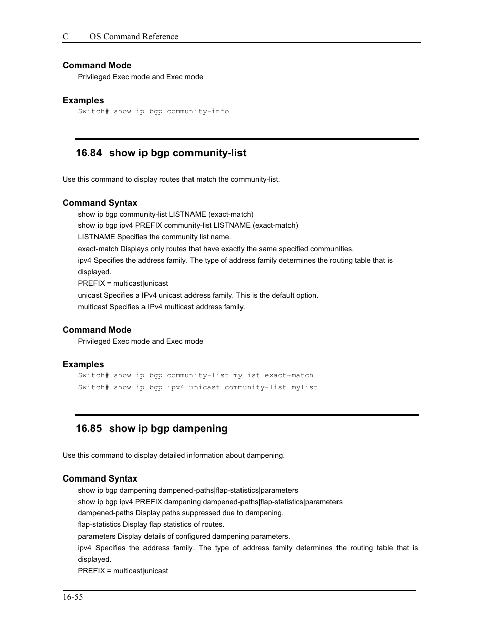 84 show ip bgp community-list, 85 show ip bgp dampening | CANOGA PERKINS 9175 Command Reference User Manual | Page 300 / 790