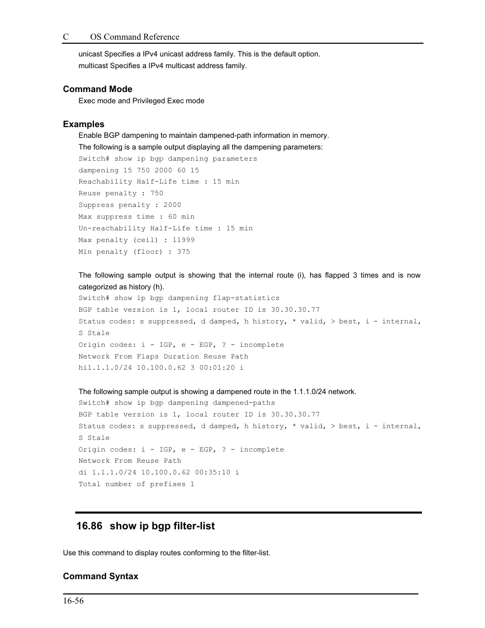 86 show ip bgp filter-list | CANOGA PERKINS 9175 Command Reference User Manual | Page 301 / 790